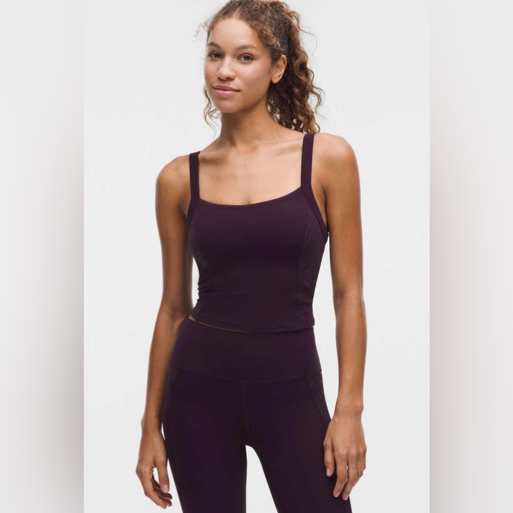 Lululemon NWT Align Lace Panel Tank Top Black Plum Size XL B/C Cup